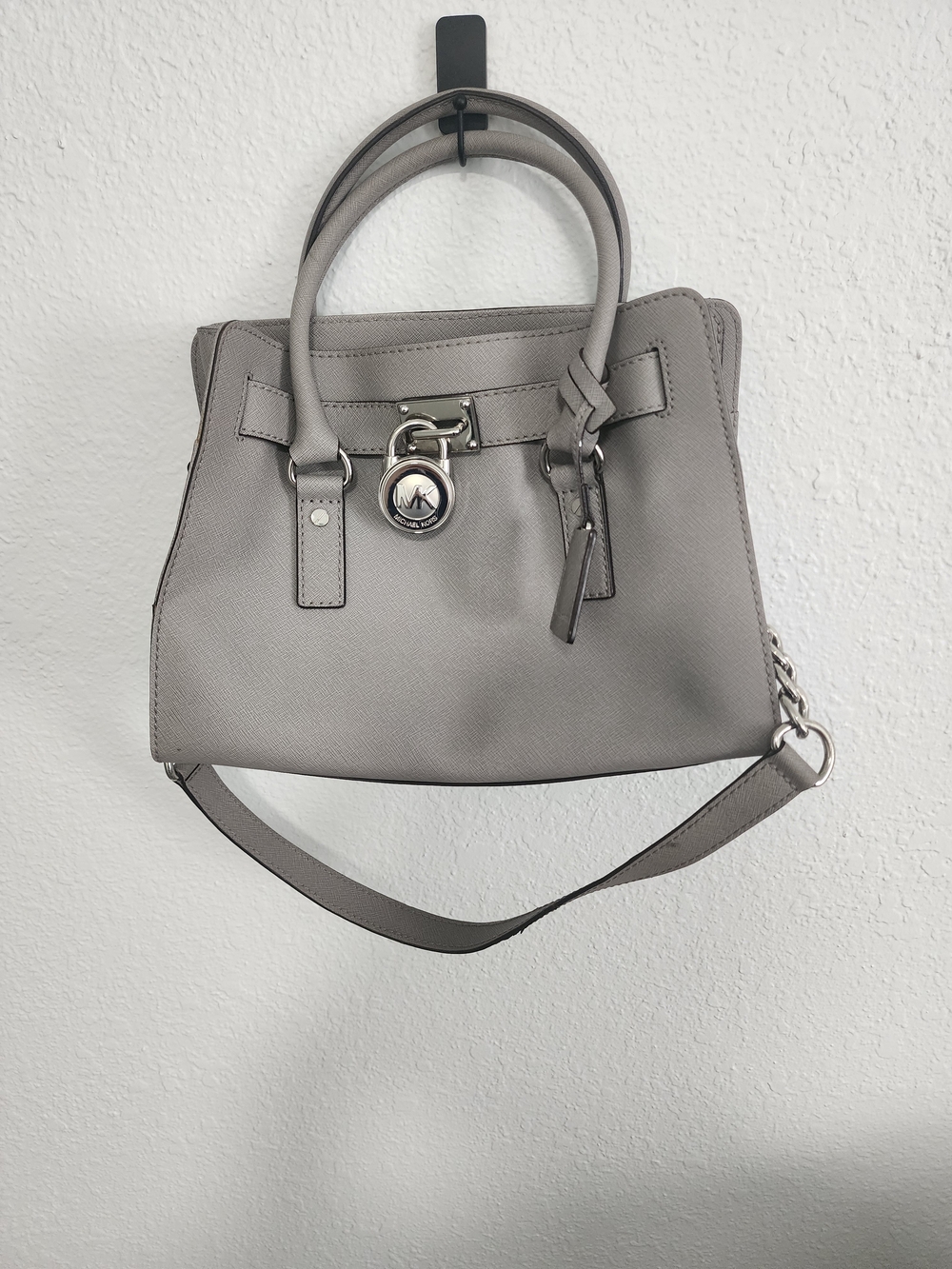 Michael Kors Light Gray Saffiano Satchel with Shoulder Strap and Matching Wallet